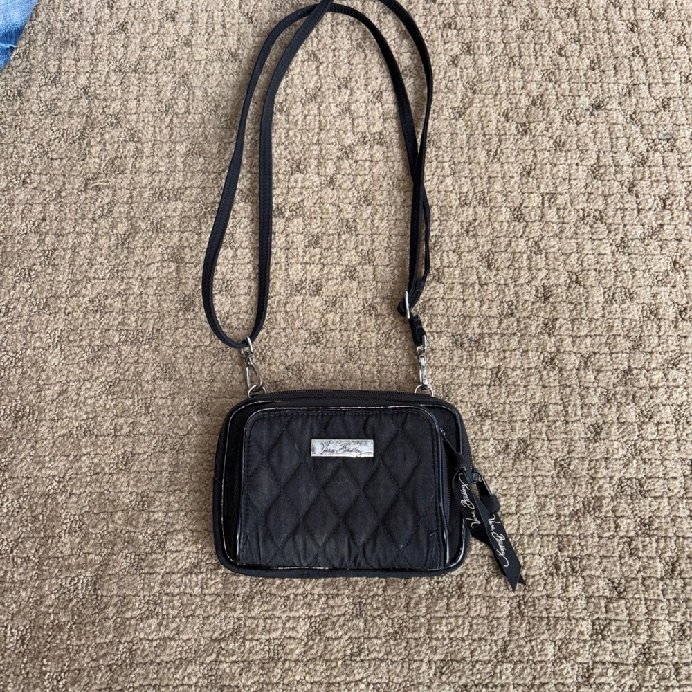 Vera Bradley Black Quilted Crossbody Shoulder Bag adjustable strap wallet purse
